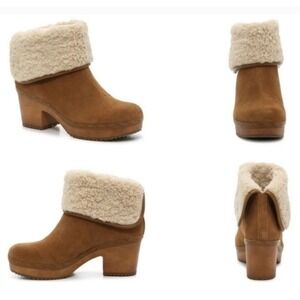 Crown Vintage CV-SELOINA Faux Fur Lined Leather Ankle Winter Boots Tan Cream 10M